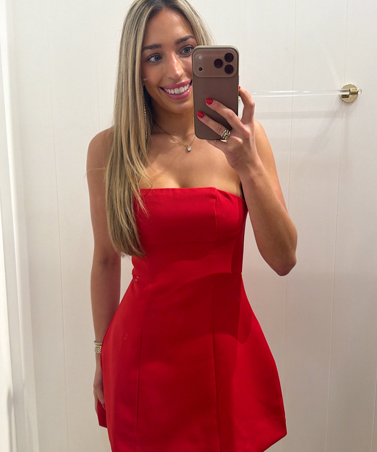 LBK RED STRAPLESS FLARE MINI DRESS