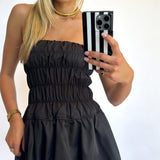 BLACK RUCHED BALLOON MINI DRESS