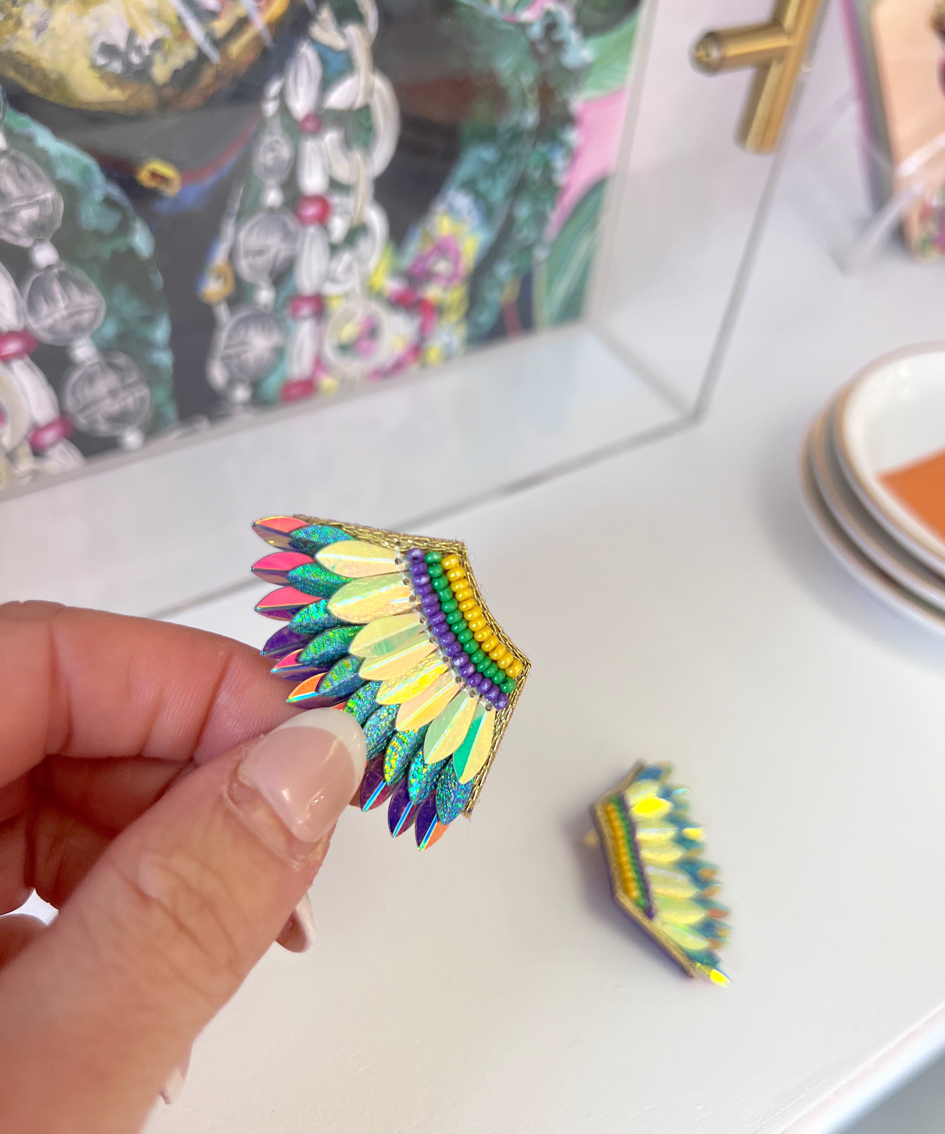 PURPLE GOLD AND GREEN WING STUDS