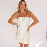 CREAM 3D FLORAL CHARM SATIN MINI DRESS