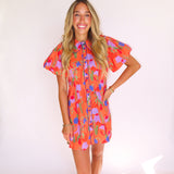 FLORAL MIX PUFF SLEEVE COLLARED MINI DRESS