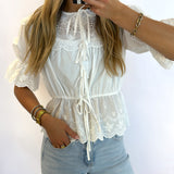 WHITE EYELET LACE DETAILED TOP