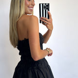 BLACK RUCHED BALLOON MINI DRESS