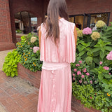 PINK ASYMMETRICAL PLEATED MAXI SET