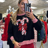 Black Candy Cane Sequin Top