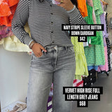 NAVY STRIPE SLEEVE BUTTON DOWN CARDIGAN