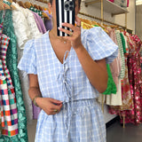 BLUE PLAID TIE STRETCH SET