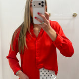 LBK RED SATIN BUTTON DOWN BLOUSE