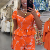 ORANGE FLORAL JACQUARD SET