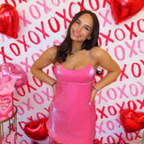 Pink Embellished Shiny Mini Dress