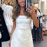 CREAM HOUR GLASS BOW MINI DRESS