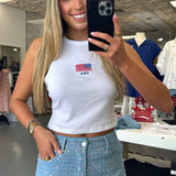 USA WHITE EMBROIDERED TANK