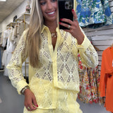 Yellow Embroidered Button Down Set