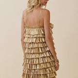 Gold Metallic Layered Pleated Dress
