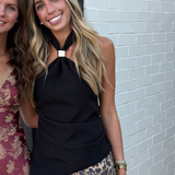 BLACK ASYMMETRICAL GOLD HARDWARE HALTER TOP