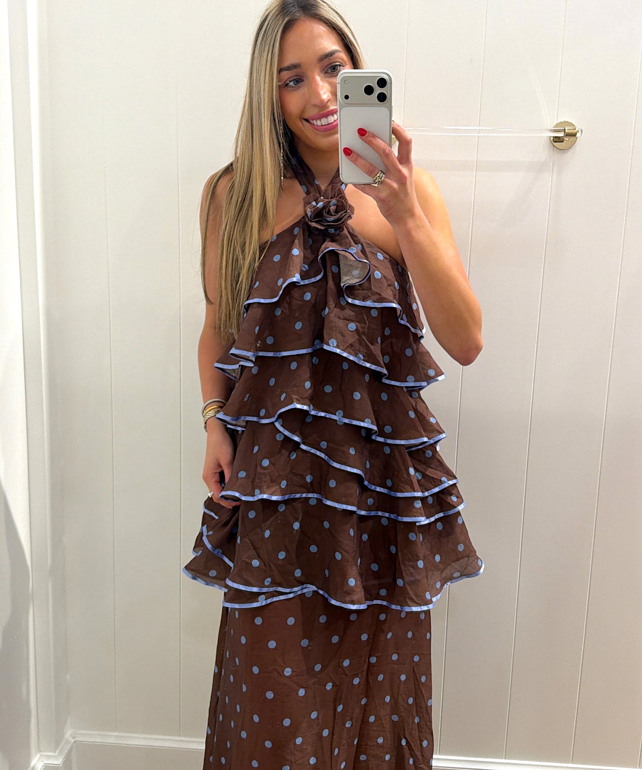 LBK BROWN SERENA RUFFLE ROSE DRESS