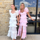 WHITE FRONT BUTTON TIERED MAXI DRESS (size large left)