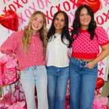 Red & White Gingham Button Down Blouse