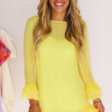 YELLOW SHEER RUFFLE MINI DRESS