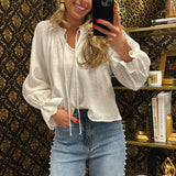 WHITE CROCHET BELL SLEEVE TOP