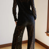 Black Lace Blazer Pant Set
