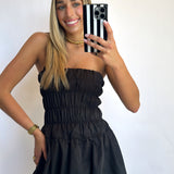 BLACK RUCHED BALLOON MINI DRESS