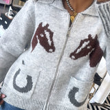 WF HORSE GRAY ZIP CARDIGAN TOP