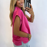 FUCHSIA V NECK SHORT SLEEVE TOP