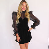 BLACK VELVET PUFF SLEEVE MINI DRESS (size medium left)