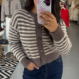 WF MOCHA STRIPE BUTTON TOP