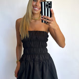 BLACK RUCHED BALLOON MINI DRESS