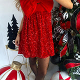RED VELVET BOW BABYDOLL SEQUIN DRESS