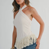 Cream Fringe Halter Top