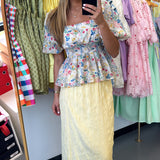 YELLOW TEXTURED FLOWY SKIRT