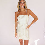 CREAM 3D FLORAL CHARM SATIN MINI DRESS