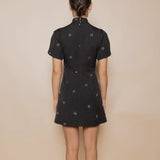 Black Mock Neck Sleeve Mini Dress