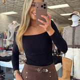 WF BLACK SQUARE NECK STRETCH TOP