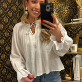 WHITE CROCHET BELL SLEEVE TOP