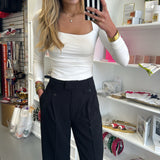 Ivory Square Neck Long Side Ruched Top