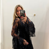 LBK BLACK LACE CHIFFON LONGSLEEVE DRESS