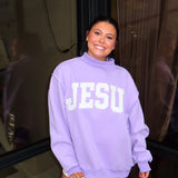 JESUS LAVENDER EMBROIDERED MOCK NECK