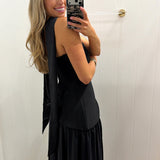 LBK BLACK SCARF STRAPLESS DRESS