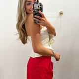 LBK IVORY OVERSIZED 3D STRAPLESS TOP