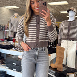 WF MOCHA STRIPE BUTTON TOP