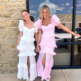 WHITE FRONT BUTTON TIERED MAXI DRESS (size large left)