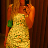 STRAPLESS PEACOCK BELTED DRESS