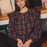 Black Plaid Front Blouse