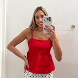 LBK RED BEADED PEPLUM TOP