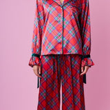 RED PLAID SATIN PAJAMA SET