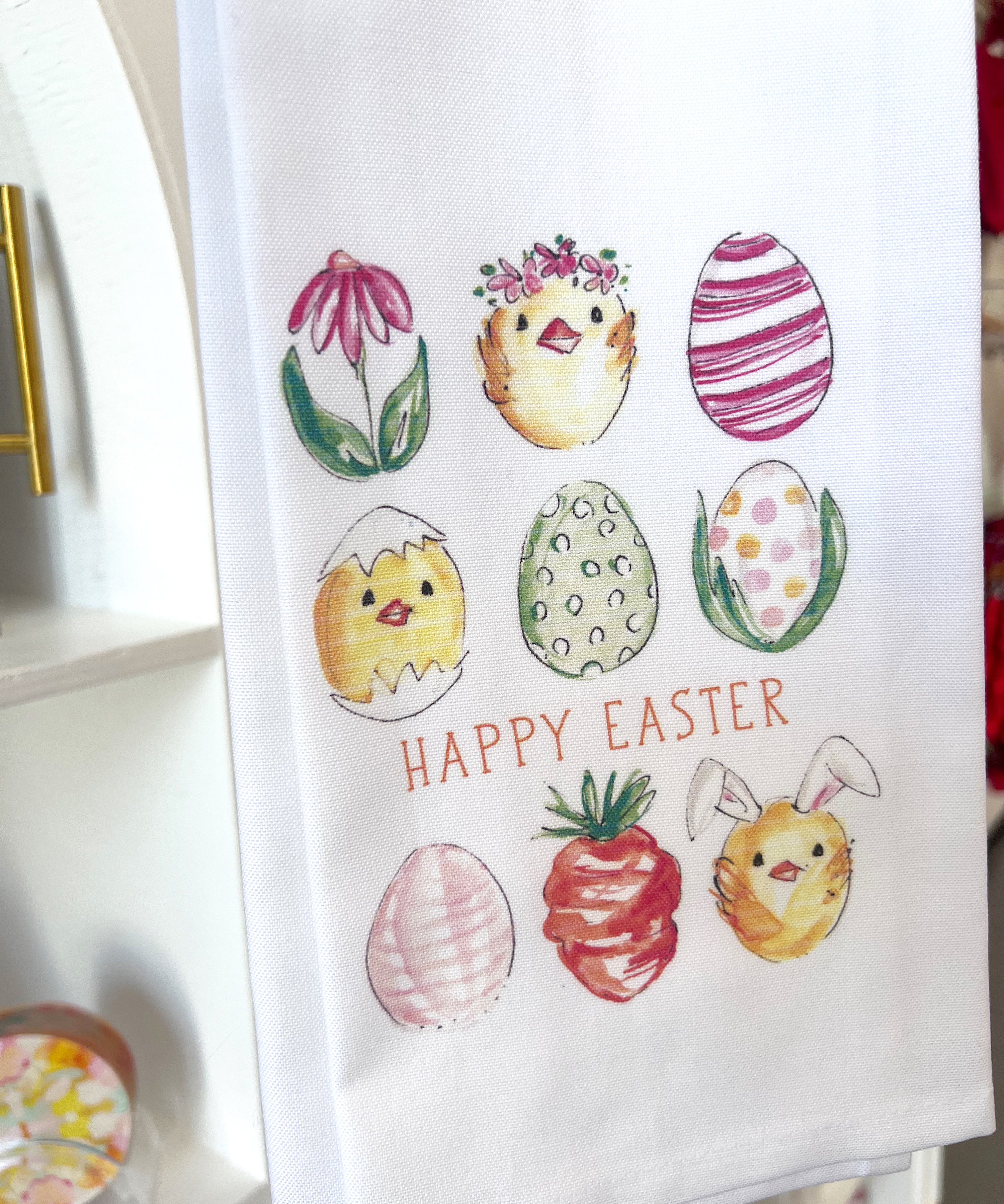 KITCHEN TOWEL HANDPAINTED EASTER EGGS AND CHICKS